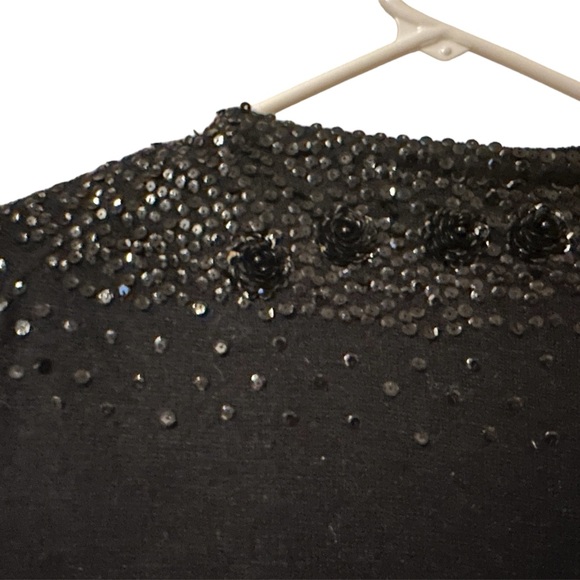 VIVIEN FOREST BLACK BEAD/SEQUIN cardigan EMBELLISHED LINED SZ MEDIUM SO SOFT!! - Picture 2 of 16